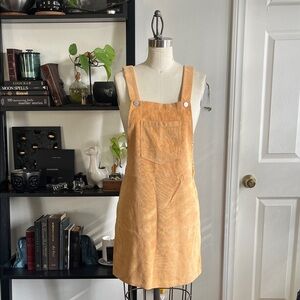 Mustard pinafore/overall dress in a corduroy w/ silver button, Size M, No Tags